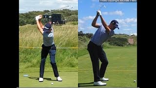 Justin Thomas golf swing  Long Iron faceon amp downtheline July 2017 [upl. by Repotsirhc301]