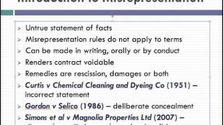 Misrepresentation Lecture 1 of 4 [upl. by Airdnna]